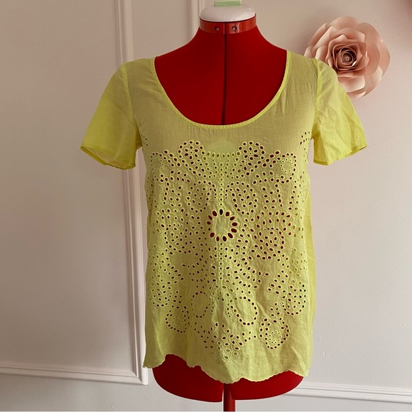 THE KOOPLES Pale Yellow Eyelet Blouse, Country Prairie, 100% Cotton, Summer, XS - Picture 3 of 10